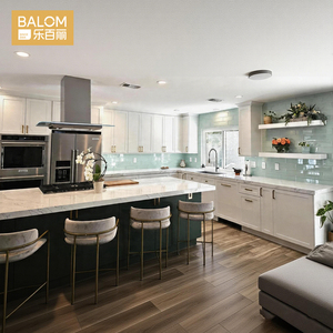 Mobili da Cucina BALOM Personalizzati in Stile Americano Moderno, Set di Armadi Modulari a L in Legno con <span class=keywords><strong>Isola</strong></span>, Pronti per il Montaggio - Product Image 1