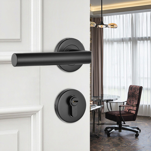 Moderne Luxus Rosette Matt Schwarz Hebel Türgriffe Holz Zink Aluminium legierung Einst eck schloss Türschloss Griff Set für Schlafzimmer Badezimmer - Product Image 5