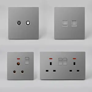 Interruptores Eléctricos de pared para el hogar, enchufe de pared estándar UK 13A, color gris, USB individual, serie UK
