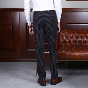 Exclusivo clásico británico estilo retro <span class=keywords><strong>Caballero</strong></span> Slim-Fit pantalones largos negro <span class=keywords><strong>blanco</strong></span> rayas transpirable estambre cremallera XL para - Product Image 3