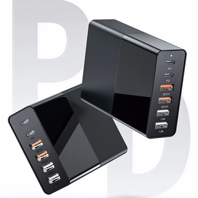 Quick Charge 6 Ports Charging Station 75W PD3.0 QC3.0 Fast Charging Multi-devices Sharing Wall Charger for Mobile Phones