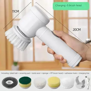 Kitchen Tool USB 5 In 1 Cleaner Bathroom Bathtub Clean Brush Spin Scrubber Electric Rotating Cleaning Brush To Dishwashing Sink