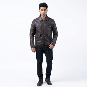 High Quality <b>Slim</b> <b>Fit</b> Genuine Cow Leather Aviator <b>Jacket</b> Men Custom Turn-Down Collar Autumn Coated Breathable Vintage - Product Image 1