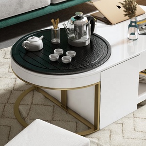 Hot Sale Modern Functional Induction Heating Plate <strong>Storage</strong> <strong>Tables</strong> <strong>Oval</strong> White <strong>Coffee</strong> <strong>Table</strong> <strong>with</strong> Chairs - Product Image 3