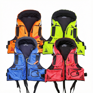 Gilet de sauvetage professionnel pour adultes, en nylon, multi-poches, pour sports nautiques, orange, vert, bleu, rouge, plusieurs couleurs. - Product Image 1