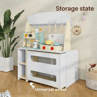 Zongheng Blue Diecast Mini-ensemble de jeu de rôle pour bébé, thème café double face, en bois, pour cuisine de bureau, cadeau