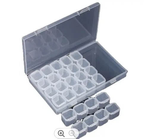 Kotak penyimpanan plastik 28 kisi, wadah penyimpanan manik-manik perhiasan kompartemen transparan kotak obat pengatur dapat disesuaikan