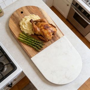 Tabla de cortar de madera de acacia con panel de mármol, tabla de picar de doble cara para carne, queso, pan, frutas y como bandeja de servir. - Product Image 3