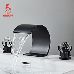 Robinet de baignoire cascade de luxe en laiton poli, contemporain, avec double poignée en cristal, jet doux, noyau en céramique, mural, doré Mp-230390 - Product Image 3