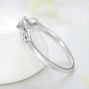Anillo de compromiso de alas de ángel para mujer, plata S925, diamante de platino, engaste de diamante redondo, joyería fina romántica - Product Image 5