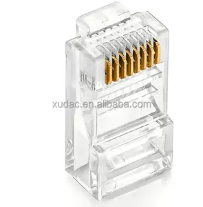 CAT5E UTP RJ45 Enchufe modular 8p8c Conector Ethernet RJ45 macho transparente chapado en oro de 8 pines