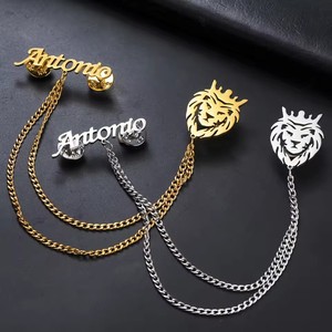 Spilla da matrimonio di lusso in acciaio inossidabile, personalizzabile con nome in inglese, distintivo personalizzato, spilla fissa, spilla cava universale, su ordinazione - Product Image 1