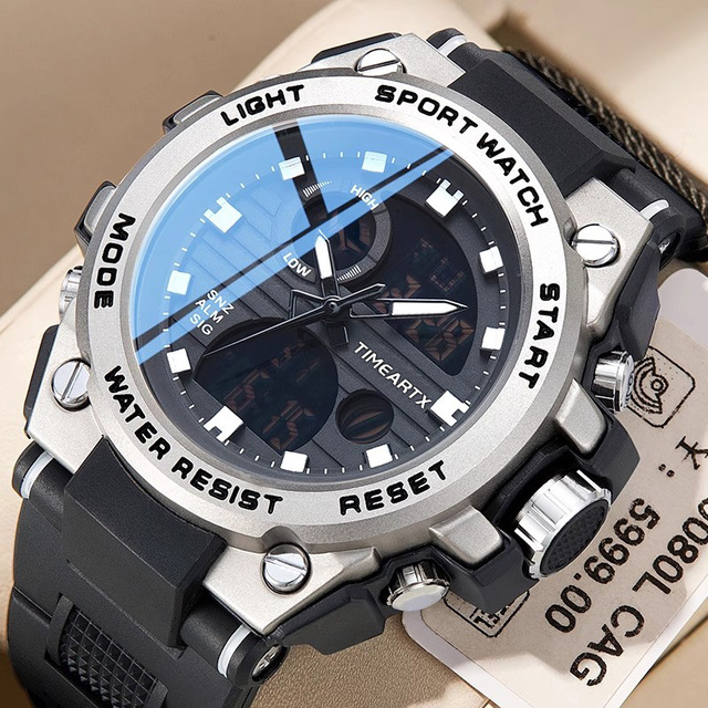 Timeartx Men Analog Quartz Watch Alarm Chronograph Backlight 50M Waterproof TPU Strap Luminous TA-5100