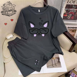 Completo Estivo da <span class=keywords><strong>Donna</strong></span> con Maniche Corte e Pantaloncini, Set Sportivo con Stampe Carine, Abbigliamento Casual Morbido e Comodo per Ragazze Giovani - Product Image 6