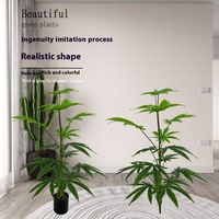 Plante artificielle en gros de l'usine Shangchu, grande plante verte en plastique à 15 têtes, simulation de feuille de chanvre, pour décoration intérieure