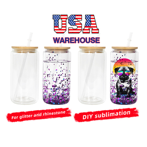 Chúng tôi kho 16oz Tumblers đôi tường Jar thăng hoa rõ ràng có thể pred-khoan lỗ quả cầu tuyết với nắp tre và nhựa rơm - Product Image 2