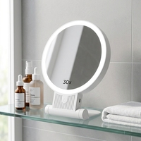 Modern Glass 1X/30X Lighted 360 Degree Foldable Double-Sided Magnifying Makeup Mirror 3-Color Lights Adjustable Brightness
