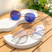 Lunettes photochromiques pour femmes et hommes, monture ronde en métal, anti-reflet, anti-lumière bleue, verres photogray bleus