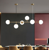 Lustre de restaurant à longue bande nordique, vente en gros, haricots magiques suspendus, verre simple, 6 têtes de table de bar, luminaires