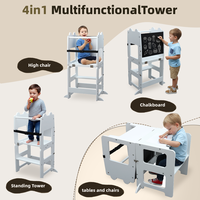 Tour d'apprentissage pliable en bambou pour les tout-petits, escabeau de cuisine Montessori avec tableau noir, tour d'aide réglable 4 en 1 pour enfants