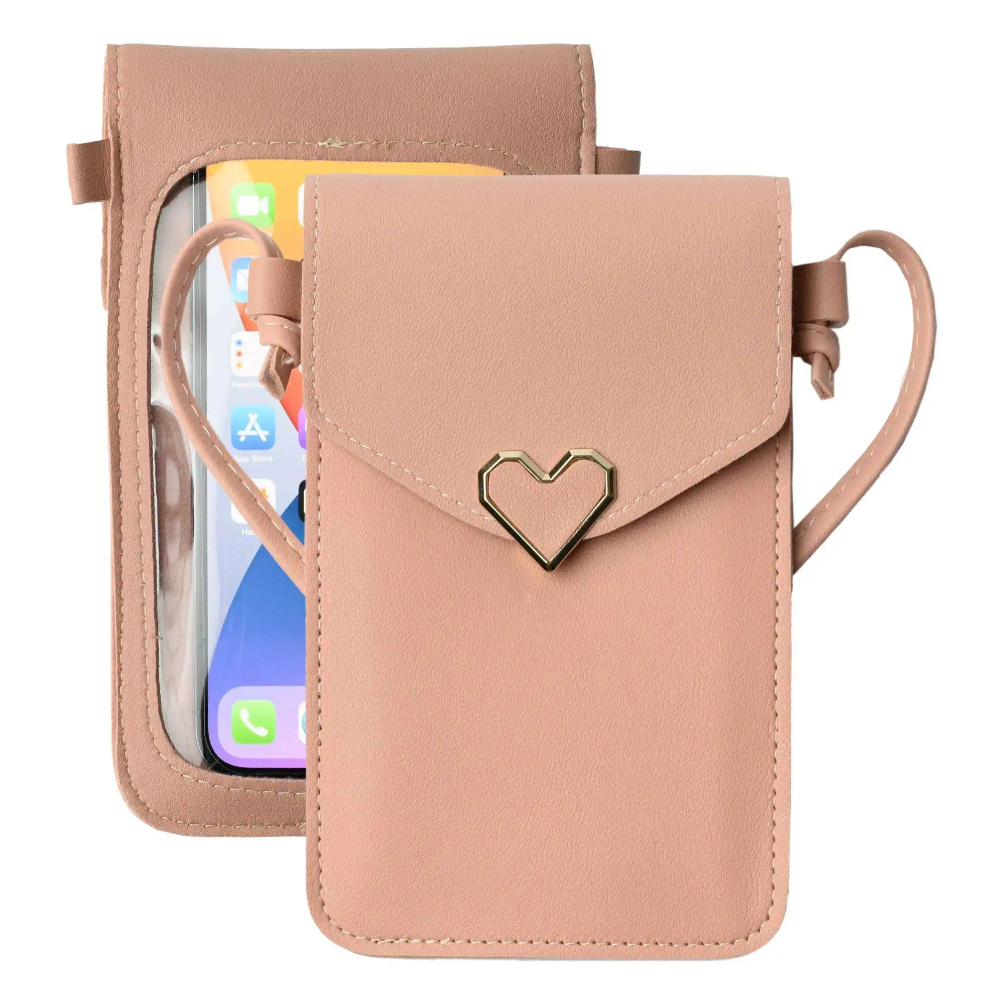 Mini màu hồng màn hình cảm ứng Crossbody với dây đeo vai chuỗi phụ nữ điện thoại ví túi