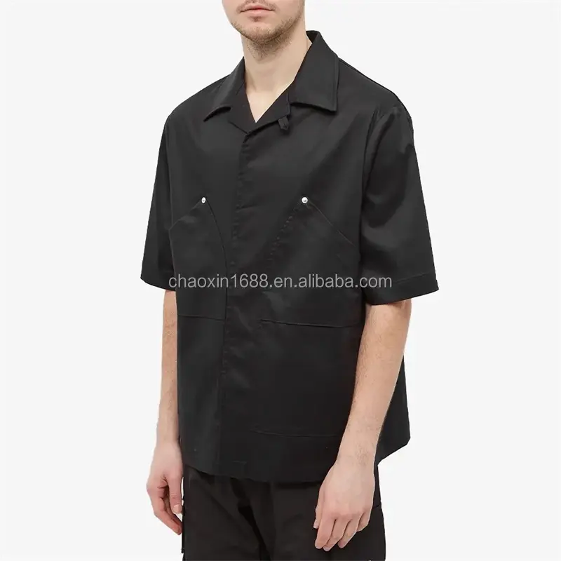 OEM custom 100% cotton high quality classic collar chest pocket plain black formal shirt for men