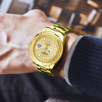 Relojes Automáticos de Oro para Hombre OEM, Caja Redonda de 40 mm con Fecha, Reloj Mecánico de Lujo con Correa de Acero Inoxidable