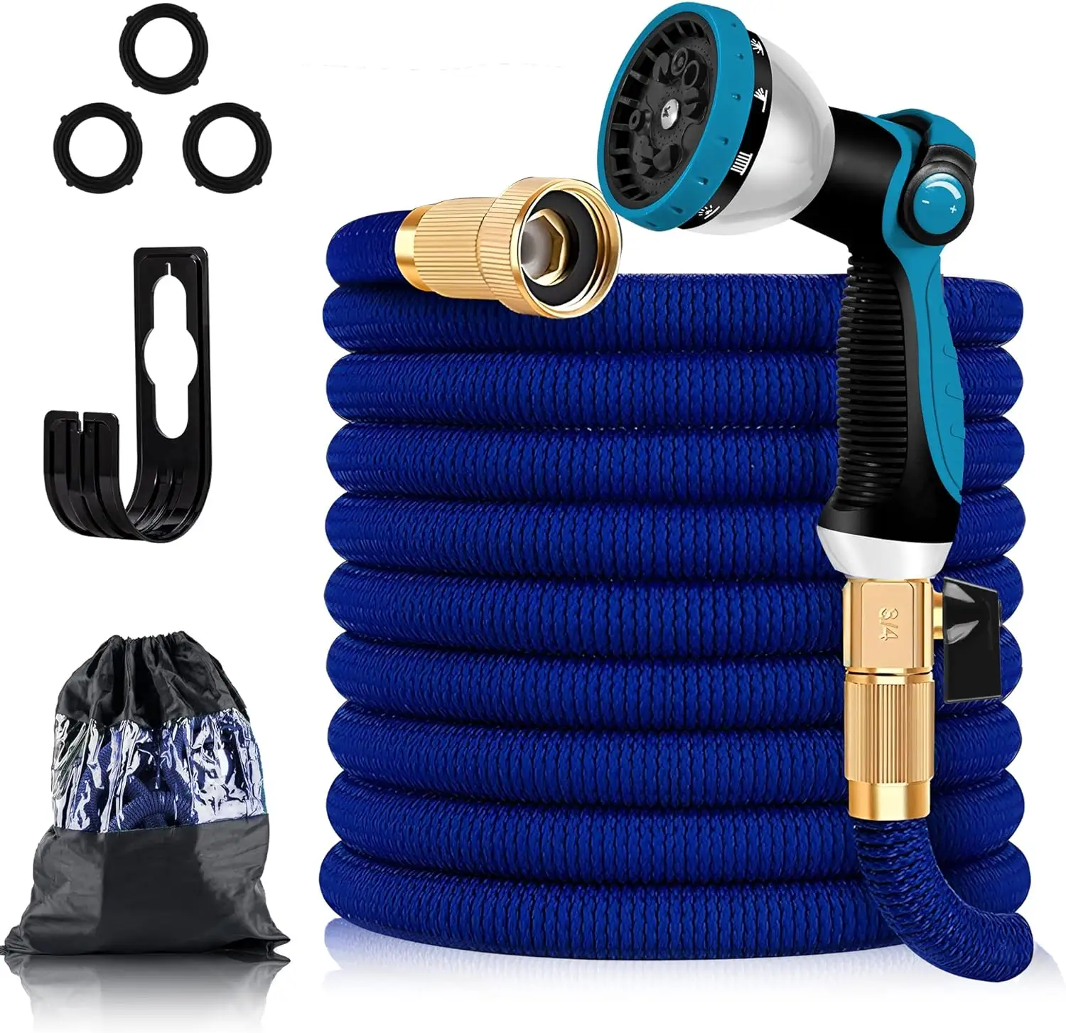 3750D fabric upgraded expandable flexible hose 100ft 3-layer garden hose pipe with holder wall mounted portable garden hose