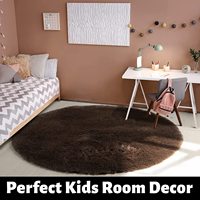 Tapis rond luxueux moderne en fausse fourrure touffue, couleur crème beige, doux et moelleux, avec envers en latex, pour chambre à coucher, salon et salle à manger