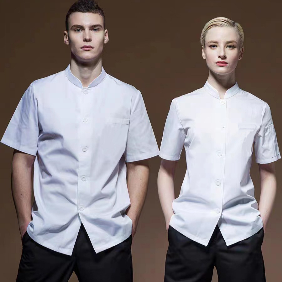 White single-breasted stylish short-sleeved shirt (thick)
