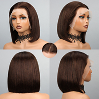 Nouvelle perruque brésilienne non Remy en cheveux vierges, longue et droite, avec dentelle frontale transparente, mélange de cheveux humains, densité 180 %, cheveux de bébé, petite taille de bonnet