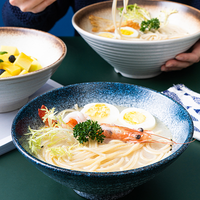 Bol à ramen japonais en céramique style Ins, ensemble de vaisselle en céramique, bol à soupe domestique avec couvercle en bambou