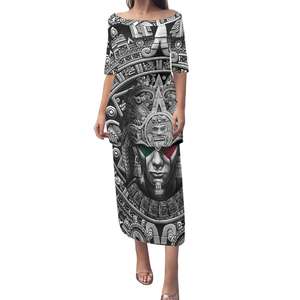Haute qualité respirant <span class=keywords><strong>aztèque</strong></span> mexique <span class=keywords><strong>tatouage</strong></span> robes de soirée femmes dame élégant personnalisé mexicain été 2 pièces ensemble robe de soirée - Product Image 1