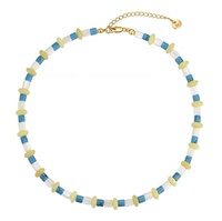 Collier de perles coloré bleu, blanc et jaune pour femme, accessoire polyvalent pour la mode estivale