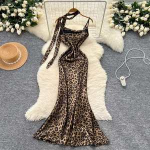 Robe Tunique Décontractée Mi-Longue Col Rabattu Style Romain Été 2025 pour Femme, Motif Léopard Empire avec Dentelle Vestidos - Product Image 4