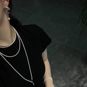 Collier de perles d'eau douce exquises de 3-4 mm, presque sans défaut, design extensible de 160 cm, édition printemps/été presque sans défaut - Product Image 2