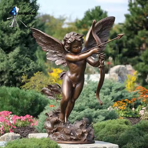 Cupidon Archer Angel-Sculpture en bronze artisanale avec ailes détaillées et draperie fluide (statue de pièce maîtresse de jardin) - Product Image 4