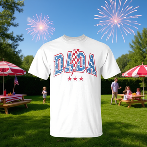 Camiseta familiar Dada Mama Mini para el 4 de julio, estilo americano, unisex para adultos, manga corta, cuello redondo, serigrafía - Product Image 3