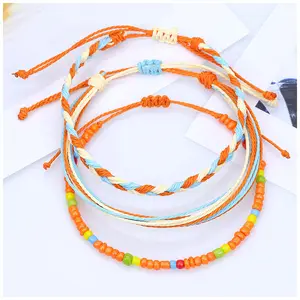 Stock Cheap Fashion Colorful 3PK Bracelet Seashell Adjustable Wax Thread Cord Braided Handwoven Hand Bracelet Wristband Jewelry