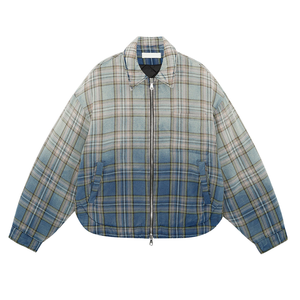 Custom Vintage Washed Heavyweight Zip <b>Flannel</b> <b>Jacket</b> Quilted Loose Fit Street Oversized Plaid Bomber Winter Casual Front - Product Image 1