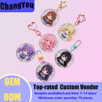 Porte-clés en acrylique transparent personnalisé en gros, avec breloques en époxy arc-en-ciel, motifs de dessins animés et anime, logo DIY, impression UV holographique sur plastique