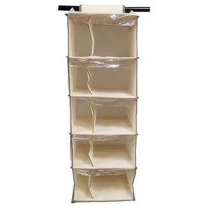 Organizador de tela no tejida para colgar en el armario, plegable, con 5 estantes y 5 bolsillos laterales. - Product Image 1