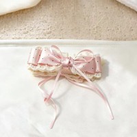 Pince à cheveux banane rose à pois en dentelle, faite main, style coréen, de luxe léger, la plus vendue, pour queues de cheval hautes, avec nœud en ruban, tendance internet