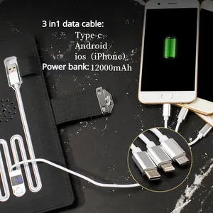 कस्टम A5 फिंगरप्रिंट ताला स्मार्ट नोटबुक वायरलेस चार्ज 12000mAh पावर बैंक 3 में 1 डाटा केबल