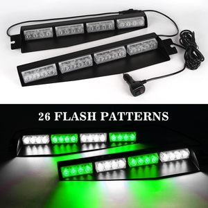 Luces de visera de 32 <span class=keywords><strong>LED</strong></span> 26 patrones de flash baliza estroboscópica de advertencia de peligro de emergencia <span class=keywords><strong>para</strong></span> <span class=keywords><strong>parabrisas</strong></span> verde/blanco - Product Image 2