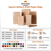 Sac en papier kraft jetable pour le stockage du pain grillé Emballage alimentaire à emporter résistant à l'huile avec logo à fond carré Sac à pain personnalisé