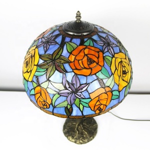 LongHuiJing Tiffany Style Stained Glass Lampshade Desk Lamps Rose Pattern Table Lamps With Antique Base - Product Image 6