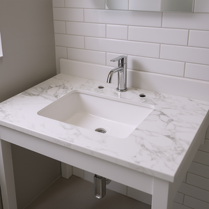 Carra White 37x22 Bath Vanity Top <b>Rectangular</b> Undermount Ceramic Sink Three Faucet Holes Bathroom Model - Product Image 2