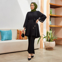 Ensemble musulman pour l'Aïd, haut pour femme, ensemble 2 pièces, chemisier à lacets, chemises à manches longues, pantalon, costumes arabes, Dubai, ensembles musulmans