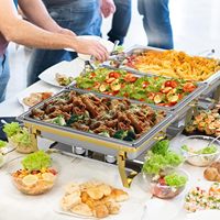 Plat de service moderne en acier inoxydable doré de 8 litres, chauffe-plats pour traiteur, idéal pour hôtels, fêtes, banquets, mariages, dîners
